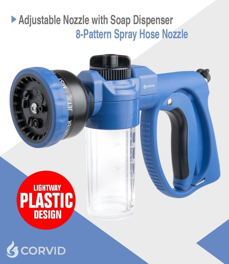 Corvid 2-Pack Adjustable Nozzle with Soap Dispenser, 8-Pattern Spray Hose Nozzle for Cleaning Cars, House, and Pets - Lightweight Plastic Design (2) - Image 4